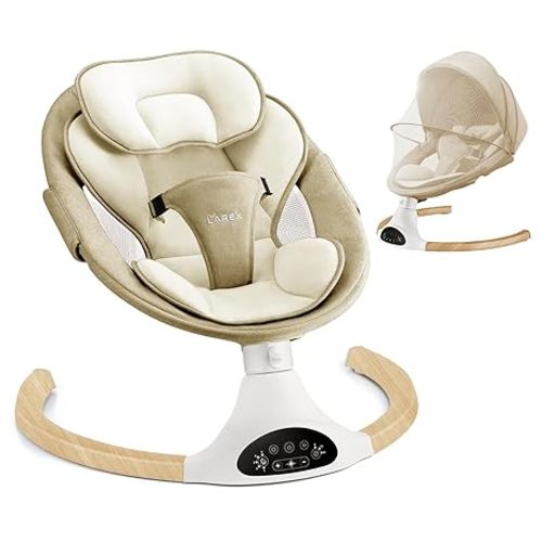 LAREX Baby Swing Infant Swing Electric Toddler Baby Rocker Portable for Newborn Boy Girl, 5 Sway Speeds with Remote Control, 10 Preset Melodies and Bluetooth, 0-6 Months Max 20 Lbs (Black)