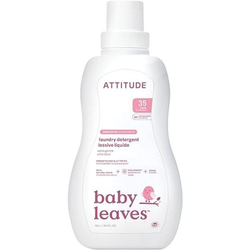 ATTITUDE Baby Laundry Detergent, EWG Verified, Plant and Mineral-Based Formula, HE Compatible, Vegan Household Products, Unscented, 35 Loads, 35.5 Fl Oz
