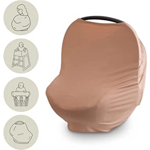 mushie Baby Car Seat Canopy Cover | Breathable & Stretchy Multi Use Cover for Breastfeeding, Nursing, High Chair, Shopping Cart, Strollers (Natural)