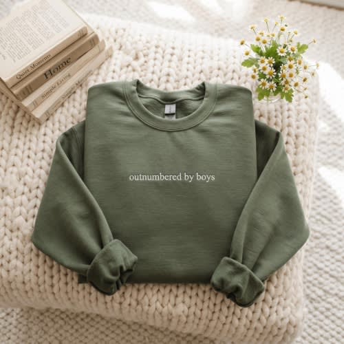 Embroidered Sweatshirt, Funny Motherhood Mama Shirt, Outnumbered By Boys Gift