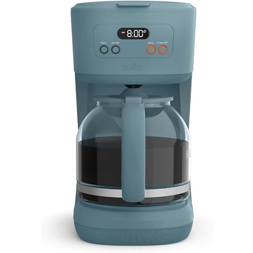 bella 12 Cup Programmable Coffee Marker, Reusable Dishwasher Safe Accessories, Easy LCD diaply, Auto Shutoff, 900 watt, Surf