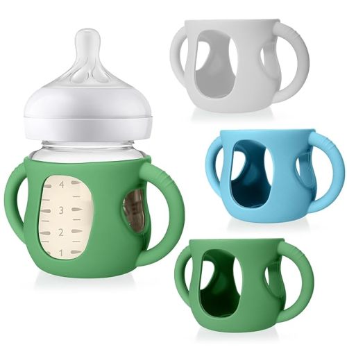 Juome Silicone Sleeves with Handles for Avent Natural Glass Baby Bottle - 3 Pack Anti Breakage Baby Bottles Holder, Compatible with Philips Avent Anti Colic Baby Bottles 4 oz