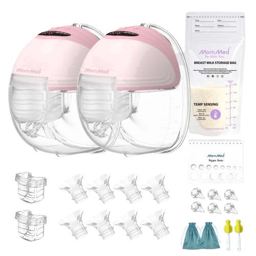 MomMed S21 Double Hands-Free Breast Pump, Leak-Proof Design, 3 Modes & 12 Vacuum Levels Electric Wearable Breast Pump-Pink