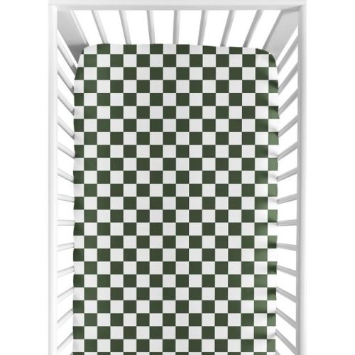 Sweet Jojo Designs Boy, Girl, Unisex/Gender Neutral Baby Fitted Crib Sheet Gingham Checkered Plaid Green and White