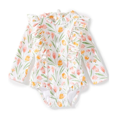 Little Me Baby Girls Long-Sleeve Crocus-Printed Rashguard Swimsuit