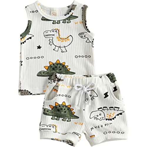 Ledy Champswiin Toddler Boy Clothes Baby Summer Outfit Dinosaur Letter Print Cotton Tops+Grey Elastic Shorts 2pcs