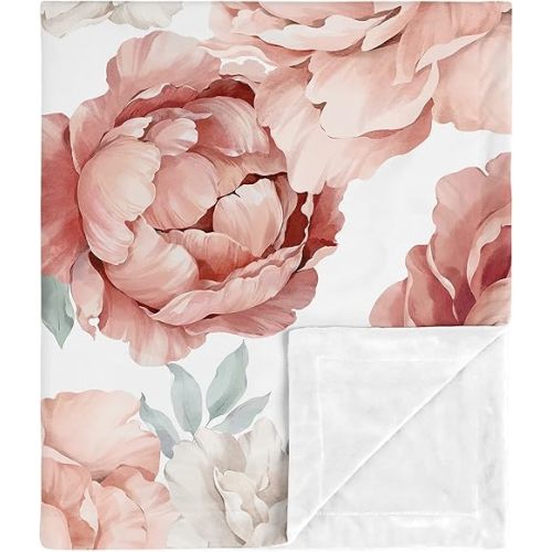 Sweet Jojo Designs Blush Pink Boho Shabby Chic Floral Girl Soft Baby Blanket Receiving Security Stroller Swaddle for Toddler Newborn Infant Kids Travel Minky Off White Bohemian Vintage Flower Elegant