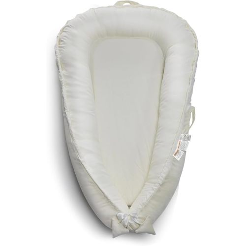 Infant Lounger - Baby Lounger for Newborn,Dutch Velvet Surface & 100% Cotton 0-24 Months Breathable Soft Baby Nest,Adjustable Portable Infant Lounger Cover,Crib for Home & Travel,White Beige