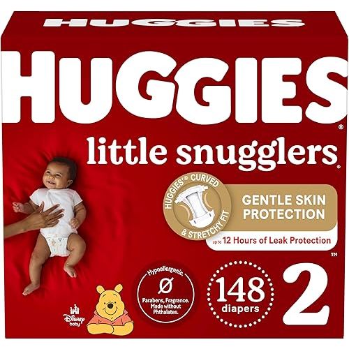 Huggies Size 2 Diapers, Little Snugglers Baby Diapers, Size 2 (12-18 lbs), 148 Count