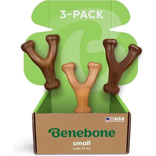 Benebone 3-Pack Wishbone Dog Chew Toy for Aggressive Chewers, Small