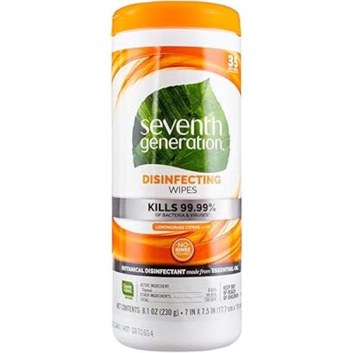Seventh Generation Multi-Surface Disinfecting Wipes, Lemongrass Citrus, 8.1 oz, 35 Ct (2 pack)