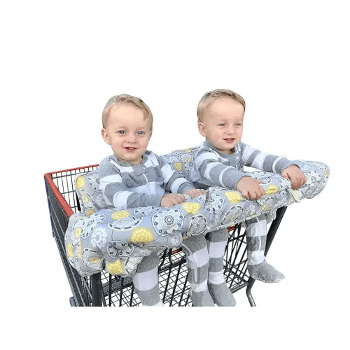 Twin Double Shopping Cart Cover for Baby Siblings with Carrying Case. Guaranteed to Fit Wholesale Warehouse Grocery Stores Like Costco SAMS Club (Gray Medallion)
