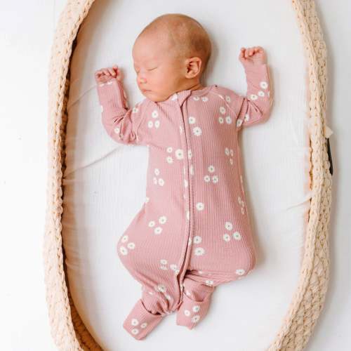 Mauve Blooms Small Ribbed Zip Romper