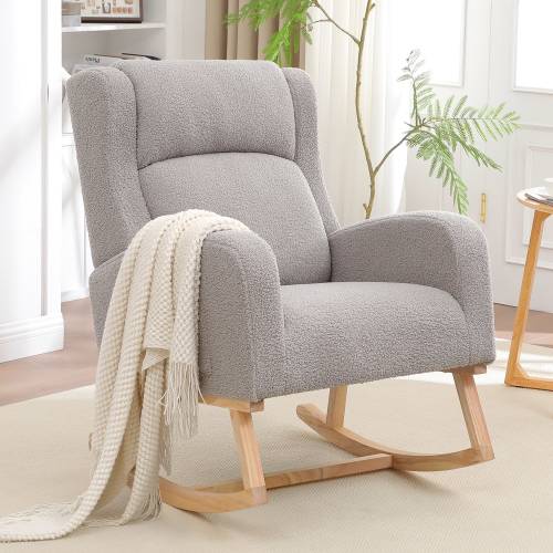 Nursing Rocking Chairs for Mom Nursery,Comfy Wingback Glider Rocking Armchair with Side Pocket