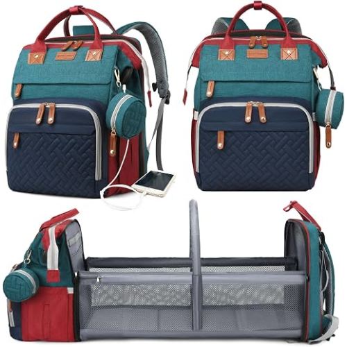 Astro alan Baby Diaper Bag with Changing Station, Waterproof Diaper Bag Backpack for Moms Dads with USB Charging Port, Baby Shower Gifts, Large Capacity diaper backpack,Red-Green-Blue