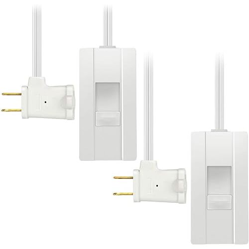 TOPGREENER Table-Top Plug in Dimmer for Table or Floor Lamps, Slide Control, Works with 360 Watt Incandescent and 150 Watt Dimmable CFL/LED, Off at Lowest dim, 6ft Cord, TGTTDL300-W, White, 2 Pack