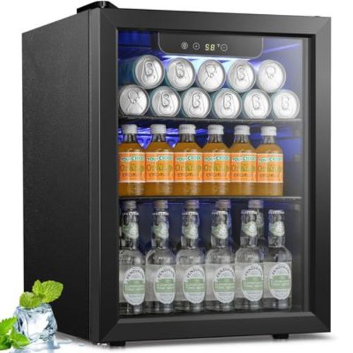 1.7 Cu.Ft Beverage Cooler,16 Bottles/68 Cans,Mini Fridge with Glass Door, Adjustable Shelves, Digital Control,LED Light,Reversible Door