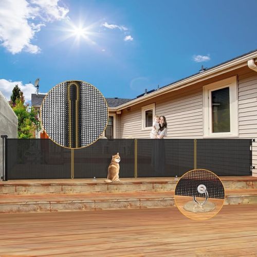 5 Meters Retractable Baby Gate Extra Wide, 200'' × 34'' Tall Black Long Mesh Dog Child Pet Safety Indoor Outdoor Retractable Gates for Decks, Garage, Stairs, Doorways, with Reinforcement Strips
