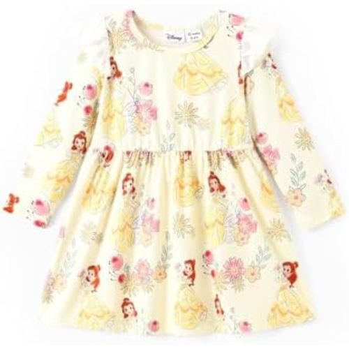 Disney Princess Frozen Elsa Minnie Mickey Stitch Ruffle Sleeve Dress A Line Long Sleeve Kids Clothes Baby to Toddler