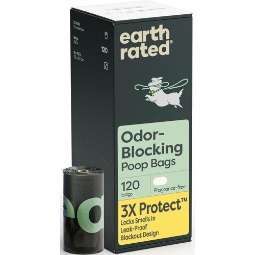 Earth Rated 3X Protect Dog Poop Bag Rolls, Odor Blocking Leak Proof Extra Thick, Unscented, 120 Count