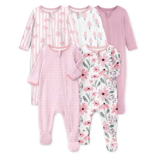 Yoofoss Baby Sleepers 5 Pack 100% Organic Cotton, Girl Boys Newborn Pajamas | Convenient 2-way Zipper Pjs for Baby Clothes, Infant Footie Pajamas for 0-3 3-6 6-9 Months Soft Sleep Newborn Essentials