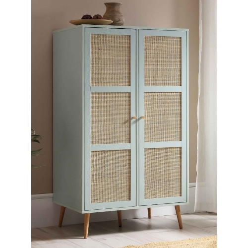 Frances Woven Rattan Compact Double Closet, Mint Green