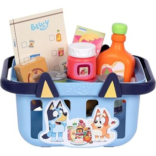 Bluey Shopping Basket, 9 Grocery Accessories, Toddler Pretend Play