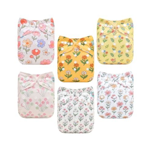 ALVABABY Baby Cloth Diapers 6 Pack with 12 Inserts Cloth Diaper Covers Adjustable Washable Reusable for Baby Girls and Boys 6DM141A
