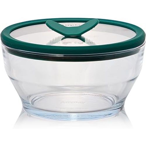 Anyday 4-Cup Glass Food Storage with Glass Lid, Round Deep Dish | Plastic-Free Meal Prep & Microwave Cookware | Stackable Airtight Storage Container with Vented Lid for Microwave-Safe Reheating