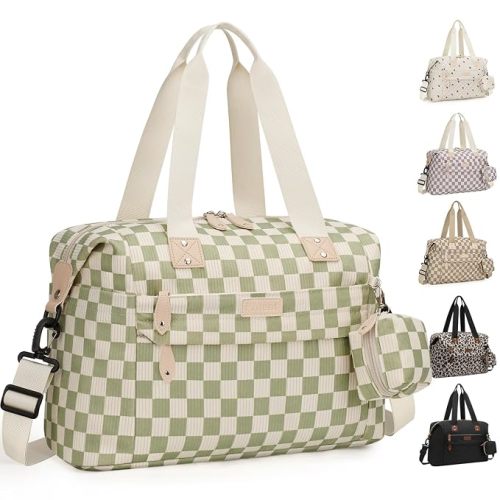 Pritent Diaper Bag Tote - Diaper Baby Bags with Pacifier Case, Shoulder Straps, Stroller Clips, Waterproof Large Mommy Maternity Travel Baby Bag for Mom and Dad, plaid