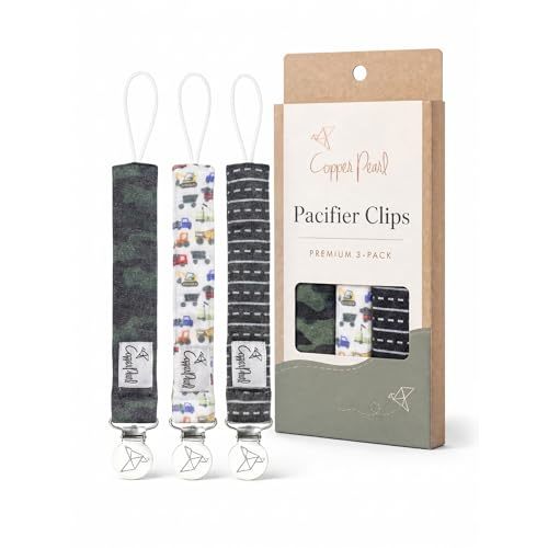 Copper Pearl 3-Pack Pacifier Holders: Premium Knit Binky Clips for Baby Girls and Boys - Stylish Stainless Steel Design for Secure No-Drop Attachment - Diesel
