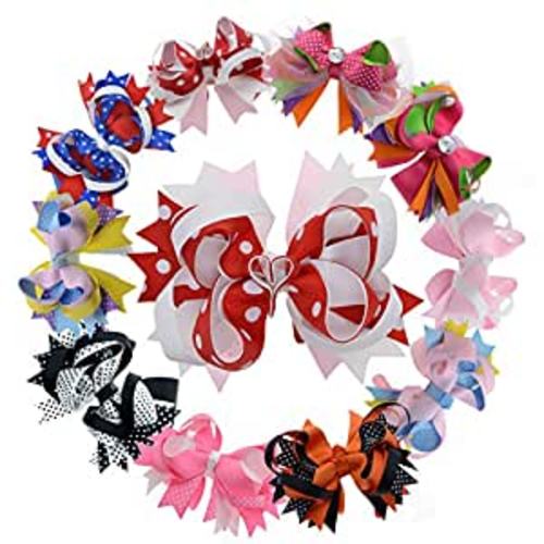 LCLHB 5 Inch Multi Stacked Giant Bow with Alligator Hair Clip for Girls Juniors 10PCS