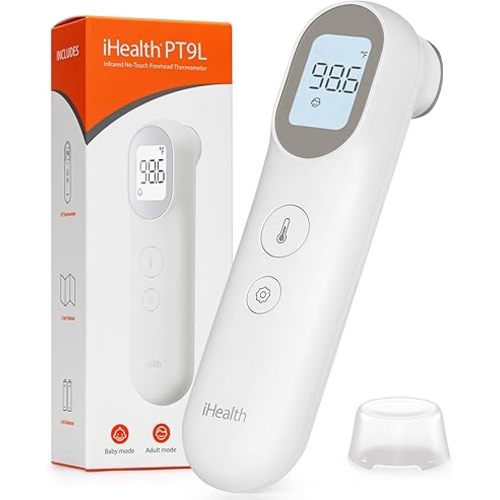 iHealth Infrared Digital Thermometer for Adults and Kids, Baby Thermometer with 3-in-1 Mode & 3-Color Prompt, Fever Alarm & Silent Mode, Forehead & Object Detection, 40 Memory Storages, PT9L, White
