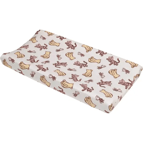 Disney Classic Pooh Hunny Fun with Piglet and Tigger White and Taupe Super Soft Changing Pad Cover