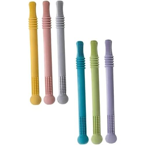 6Pcs Hollow Silicone Teething Stick for Newborns Soft Elastic Molar Straws to Soothe Gums and Develop Grasping Ability Safe Teething Tube Playthings Random Colors Random Color