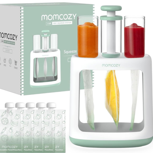 Momcozy Squeeze Station,Baby Food Maker&Pouch Filler for Homemade Baby Puree, BPA-Free, Dishwasher Safe, with Reusable Baby Food Pouches for Babies & Toddlers
