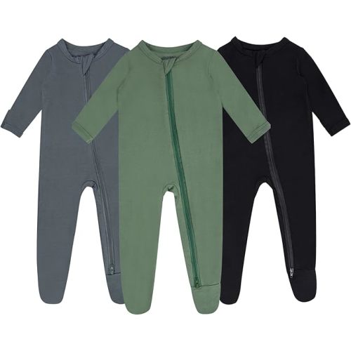 GUISBY Baby Pajamas with Mittens, 2 Way Zipper Long Sleeve Sleepers 3-pack