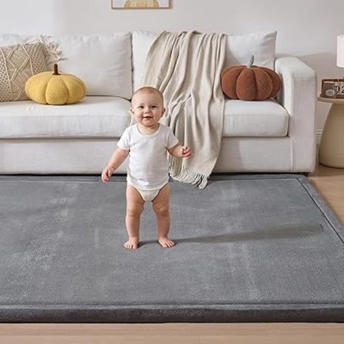 Baby Play Mat for Floor, 1.2" Thick Extra Large Memory Foam 59"×79" Playpen Mat for Kids, Infants, Toddlers - Soft Baby Crawling Mat for Tummy Time, Sitting with Non-Slip Bottom, Dark Gray