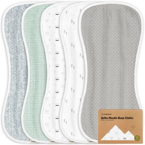 KeaBabies 5pk Organic Softe Muslin Burp Cloths for Baby Girls and Boys, Large Absorbent Burping Cloths for Babies, Baby Burp Clothes