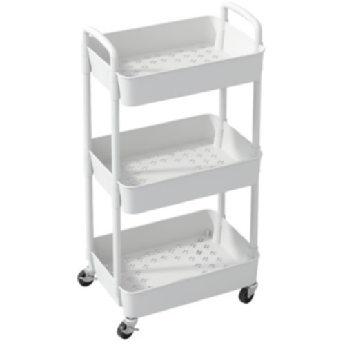 3-Tier Plastic Rolling Utility Cart with Handle, White