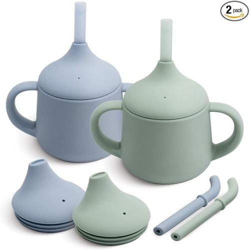 Moonkie Silicone Baby Sippy Cups | 3 Stages Training Cup Straw Cup for Infants Toddlers and Kid | 4 oz 2Pack