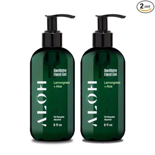 ALŌH Sanitizing Hand Gel 2-pack | Lemongrass + Aloe | 70% Alcohol Hydrating Hand Sanitizer Gel with Essential Oil, for Kids & Adults | 8oz Size Bottle (Set of 2)