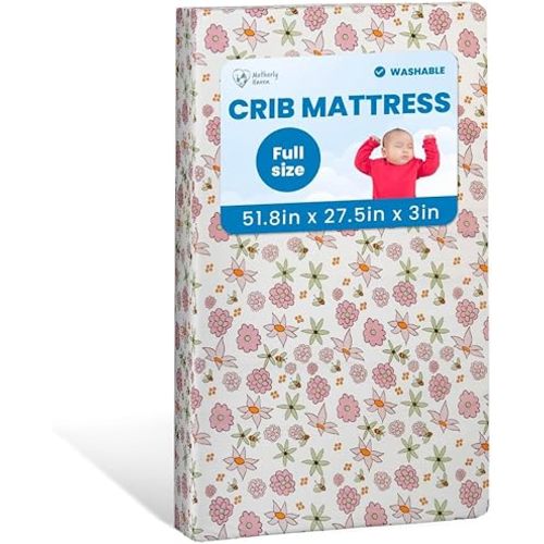 Breathable Crib Mattress, Washable High Rebound Foam for Baby Cribs, Fits Standard Toddler Beds, Full Size (51.8" L x 27.5" W x 3" H), Flower Design