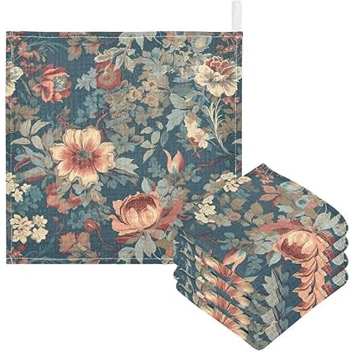 Baby Vintage Floral Washcloths Absorbent Bath and Face Towels, Soft Face Cloths for Newborn 100% Cotton Baby Wipes, Burp Cloths, Feeding Towels for Babies and Infants 11.8 x 11.8