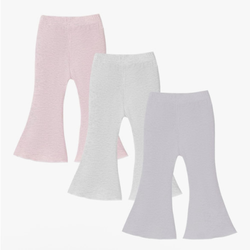 U·nikaka 3 Pack Baby Girl Flare Pants Solid Toddler Leggings Newborn Ribbed Ruffle Bell Bottoms Cotton Infant Pants Trousers