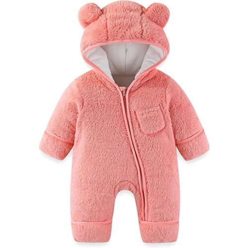 AiWMGL Newborn Baby Bear Outfit With Fold-Over Mittens and Footies Girls Boys Winter Fleece Clothes Hooded Romper Snowsuit