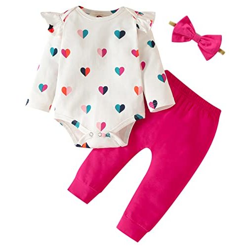 Fullfamous Baby Girl's 3pc Frill Long Sleeve Romper and Pant Set