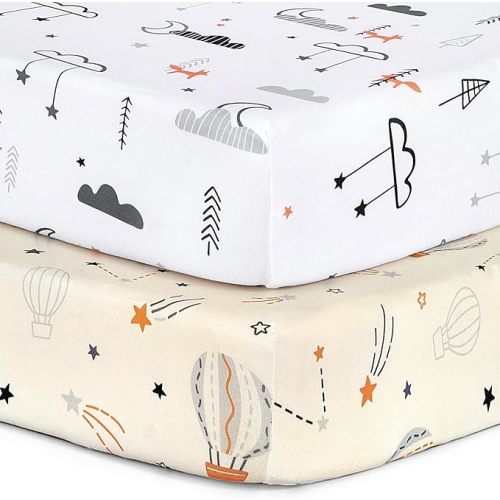 BROLEX Baby Fitted Crib Sheets: Kid Crib Sheets - Set of 2 for Toddler Standard Size Crib Mattress for Boys and Girls - Jersey Knit Crib Bed Sheets Starsmoon Balloon