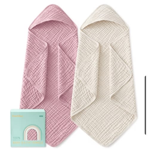 Yoofoss Hooded Baby Towels for Newborn 2 Pack 100% Muslin Organic Cotton Baby Bath Towel with Hood for Babies, Infant, Toddler and Kids, Large 32x32Inch, Soft and Absorbent Newborn Essential