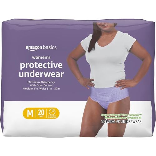 Amazon Basics Incontinence Underwear for Women, Protective, Disposable, Postpartum, Maximum Absorbency, Medium, Lavender, 20 Count